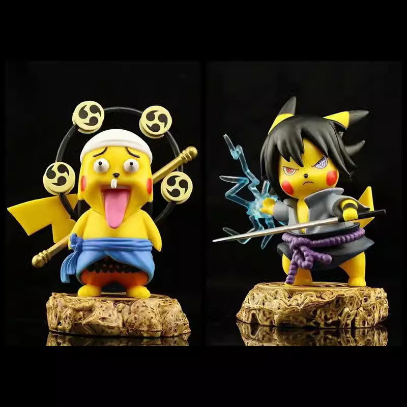 Pokemon × One Piece × Naruto Crossover Pikachu Cos Enel & Uchiha Sasuke GK Statue Set