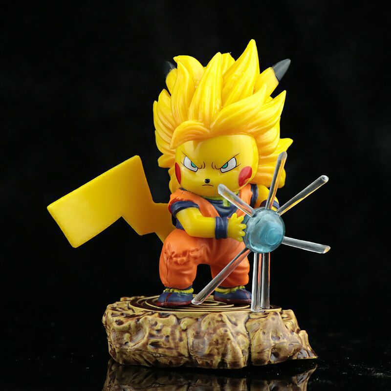 Pokemon x Dragon Ball Pikachu Cos Super Saiyan Goku Kamehameha Diorama Statue