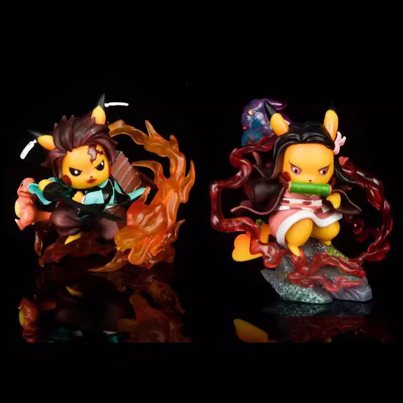 Pokemon × Demon Slayer Crossover Pikachu Cos Tanjiro & Nezuko GK Statue Set