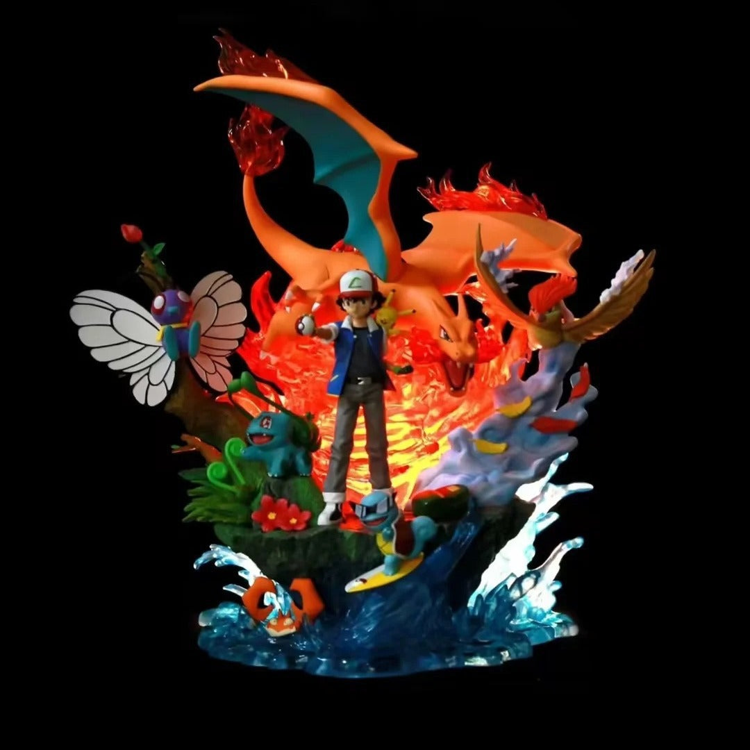 Pokemon Ash Kanto Starter Full Team Light‑Up GK Diorama Statue