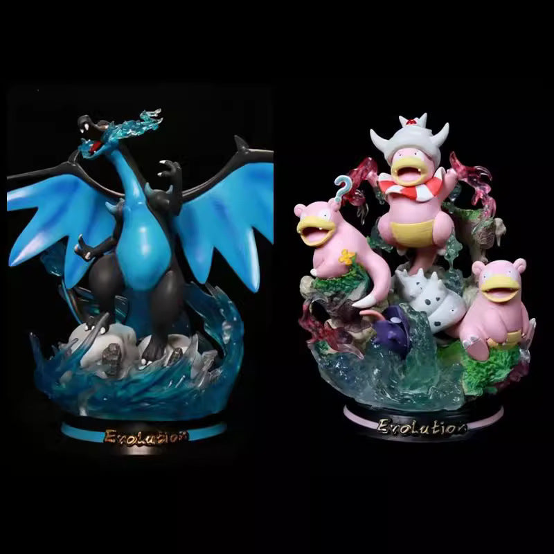 Pokemon Mega Charizard X / Slowpoke Evolution Scene GK Statue 2‑Set