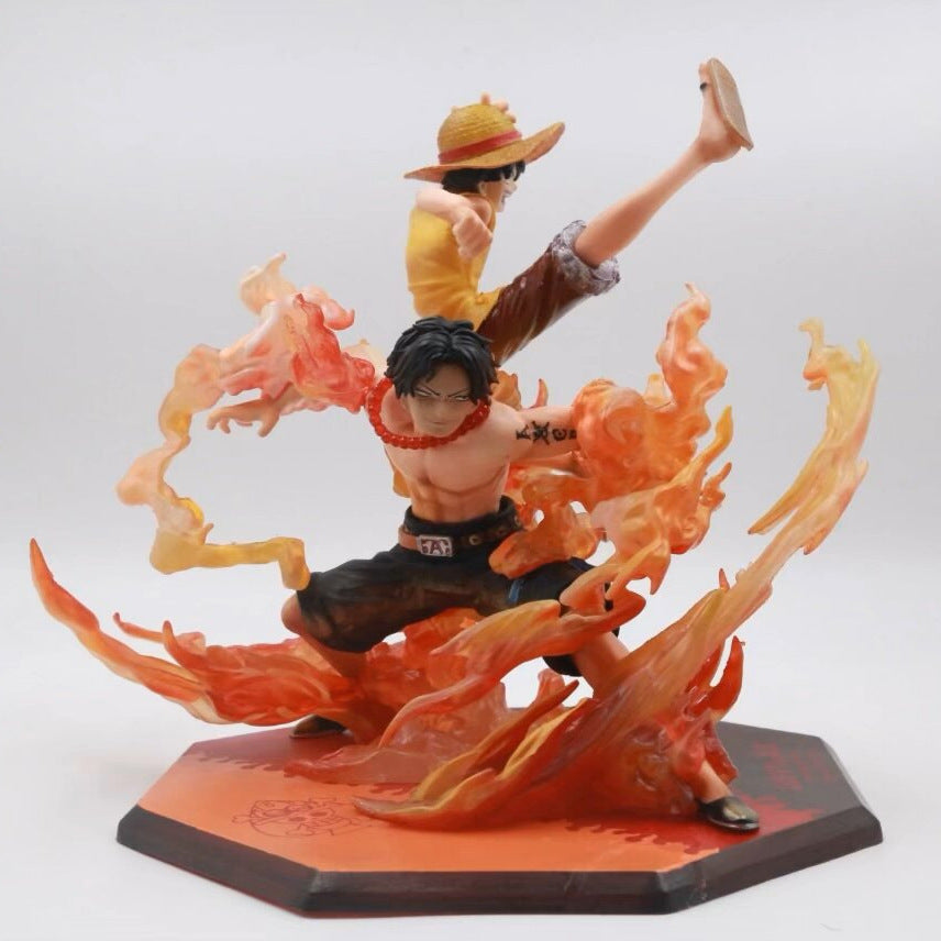 One Piece Monkey D Luffy Portgas D Ace fire effect collectible statue