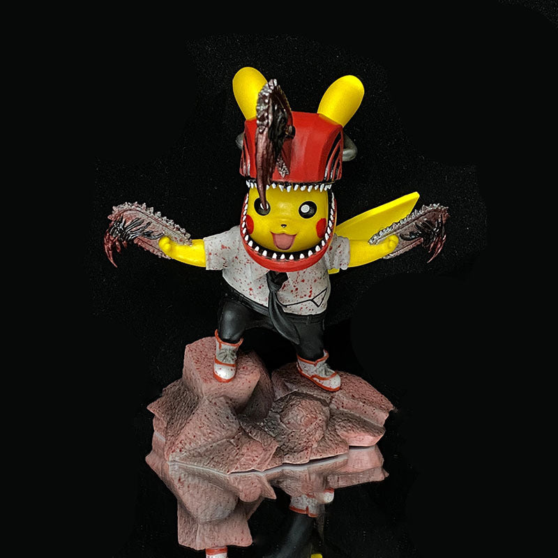 Pokemon × Chainsaw Man Pikachu Cos Denji Chainsaw Scene Diorama Statue