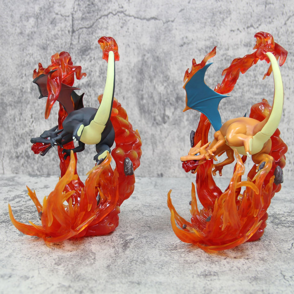 Pokemon Charizard Normal And Shiny Color Fire Flame Effect Diorama Statue Set