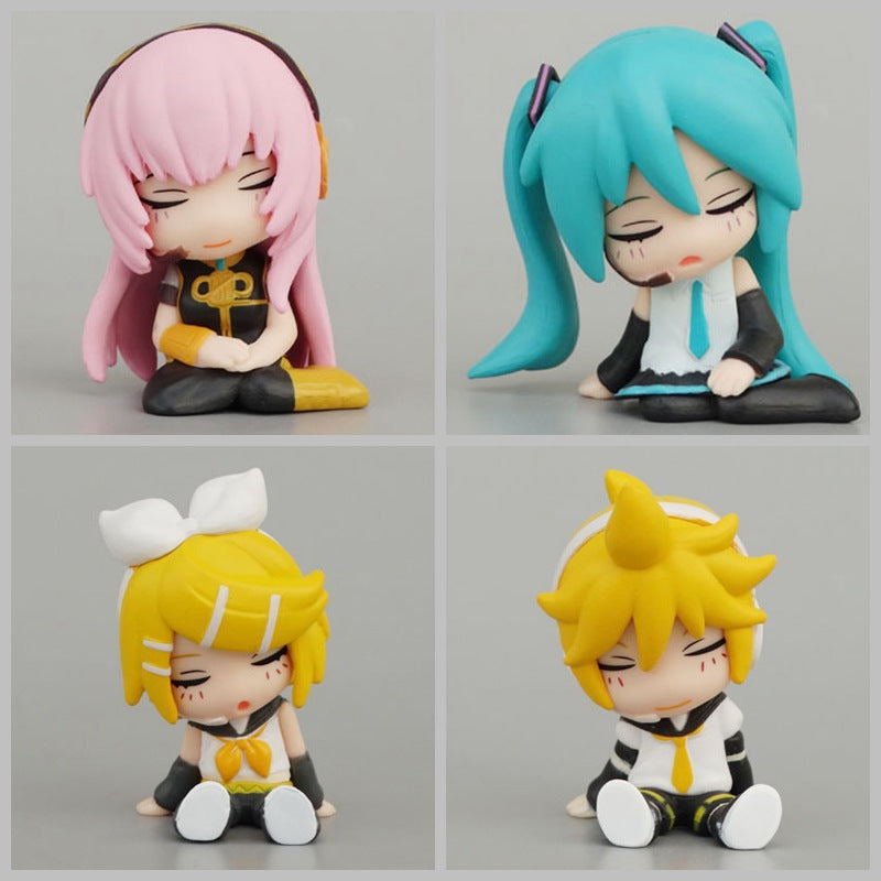 4PCS Hatsune Miku Luka Rin Len sitting mini figure