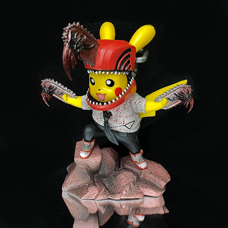 Pokemon × Chainsaw Man Pikachu Cos Denji Chainsaw Scene Diorama Statue