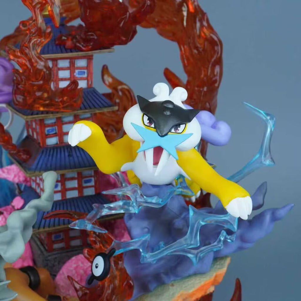 Pokemon Johto Legendary Quartet Ho‑Oh Suicune Raikou Entei Five‑Story Pagoda Diorama Statue