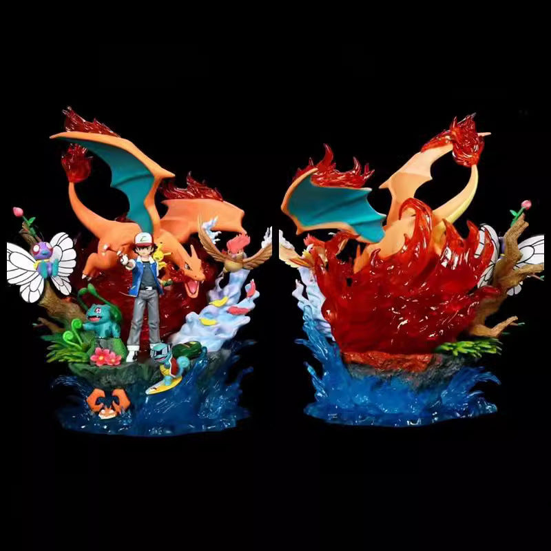 Pokemon Ash Kanto Starter Full Team Light‑Up GK Diorama Statue