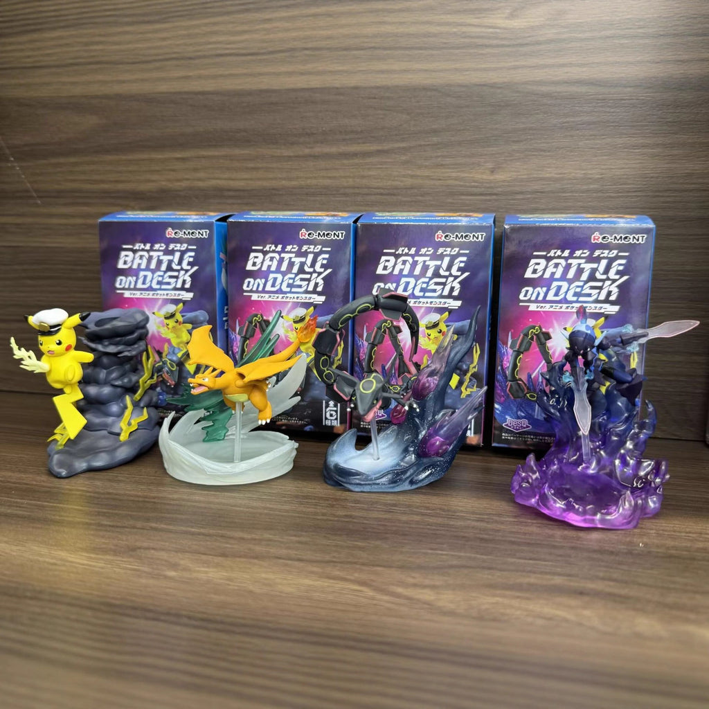 Pokemon Battle On Desk 4‑Pcs Mini Diorama Figure Set With Retail Box