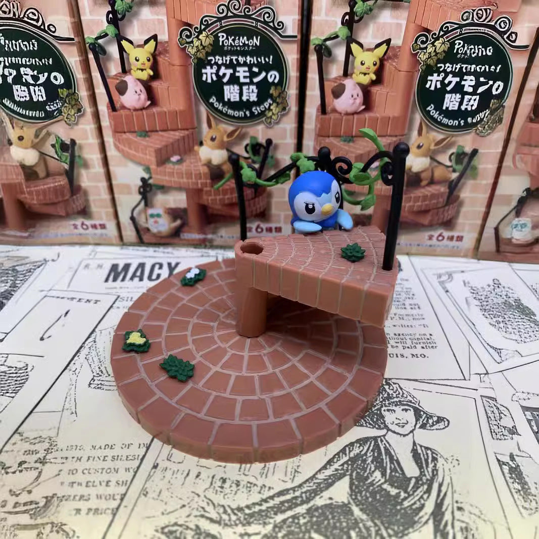 Pokemon Retro Spiral Brick Staircase Multi‑Character Diorama Statue