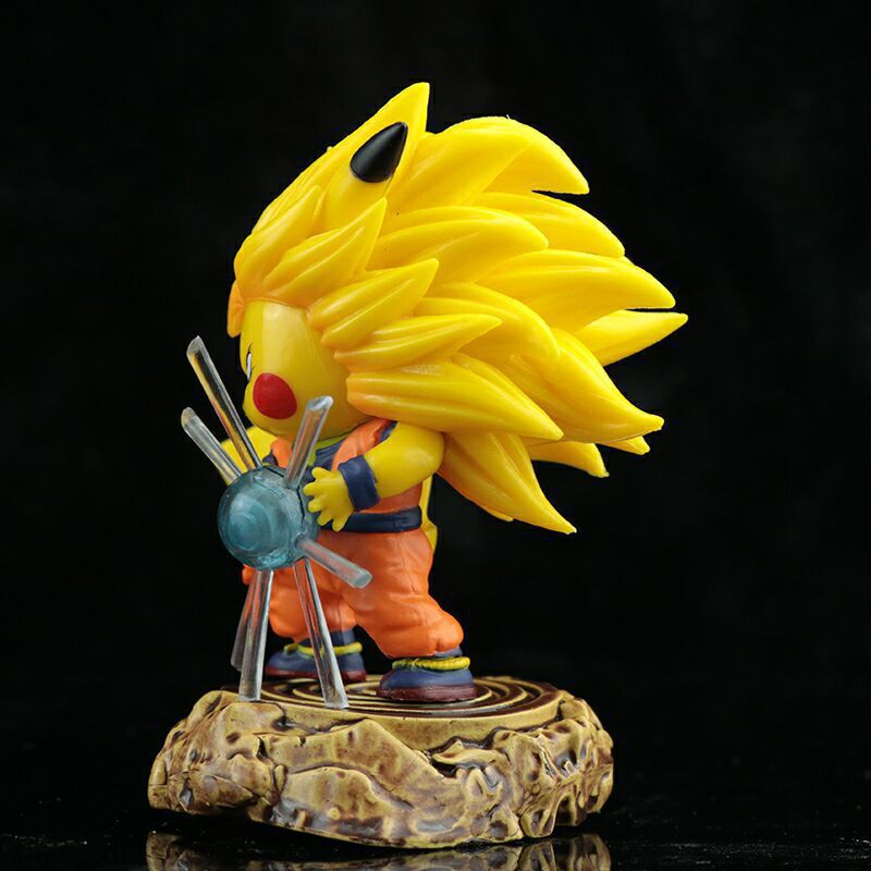 Pokemon x Dragon Ball Pikachu Cos Super Saiyan Goku Kamehameha Diorama Statue