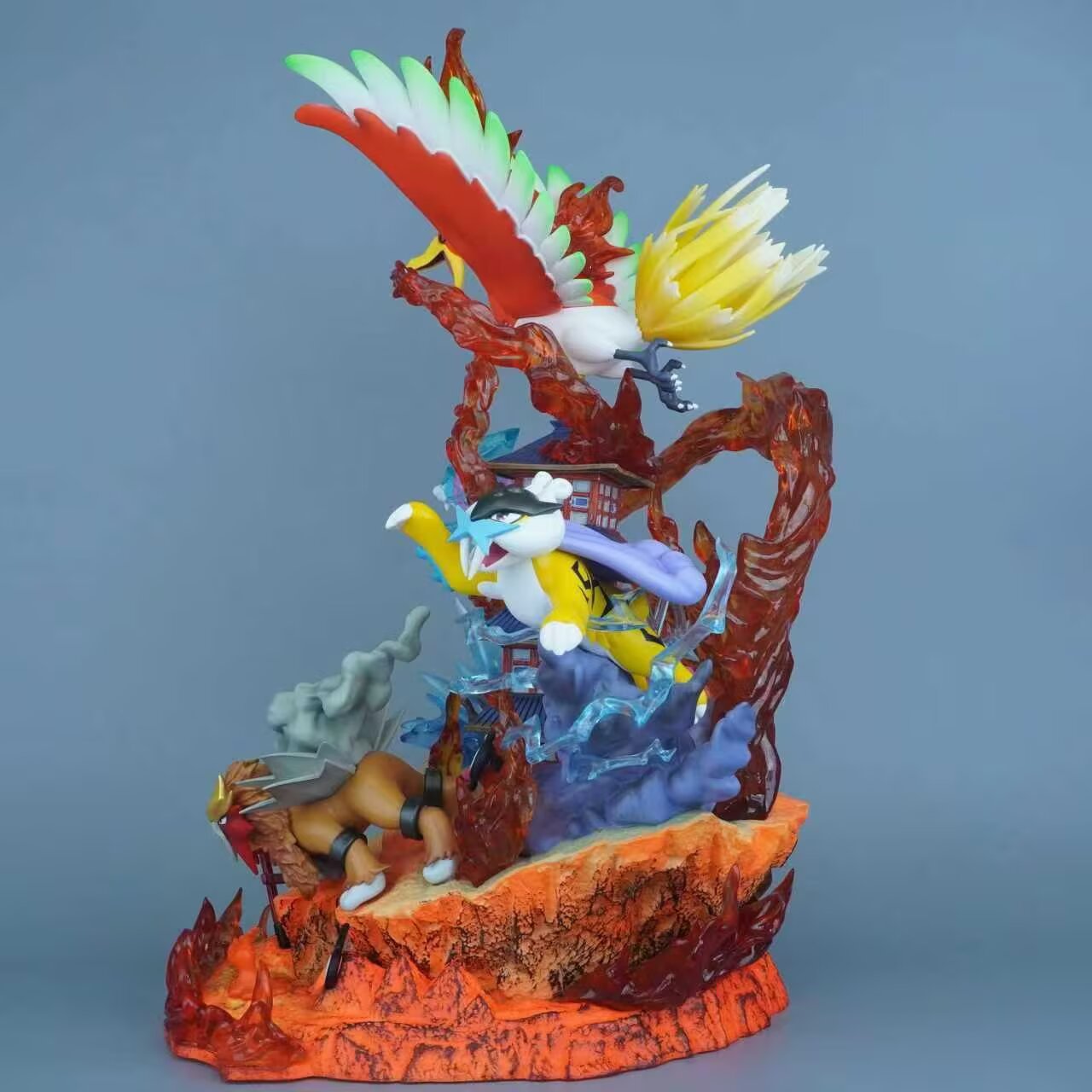 Pokemon Johto Legendary Quartet Ho‑Oh Suicune Raikou Entei Five‑Story Pagoda Diorama Statue