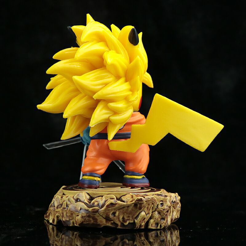 Pokemon x Dragon Ball Pikachu Cos Super Saiyan Goku Kamehameha Diorama Statue