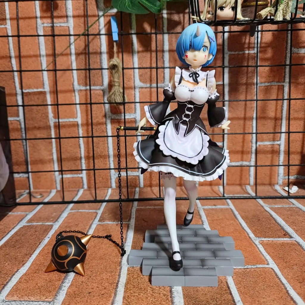 Re:Zero Rem Maid Demon Horn & Tea Tray GK Statue Set