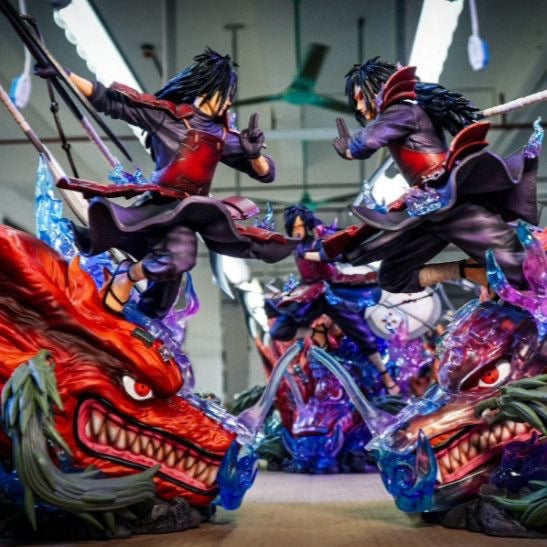 Naruto Uchiha Madar Double Headed Carving Uchiha Madar, Sasebo Nozomi Statue Scene Model Box Set Handmade