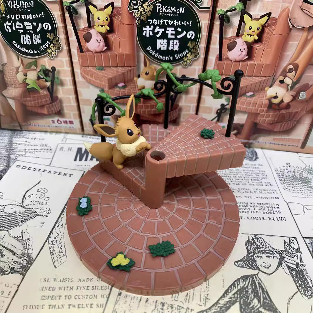 Pokemon Retro Spiral Brick Staircase Multi‑Character Diorama Statue
