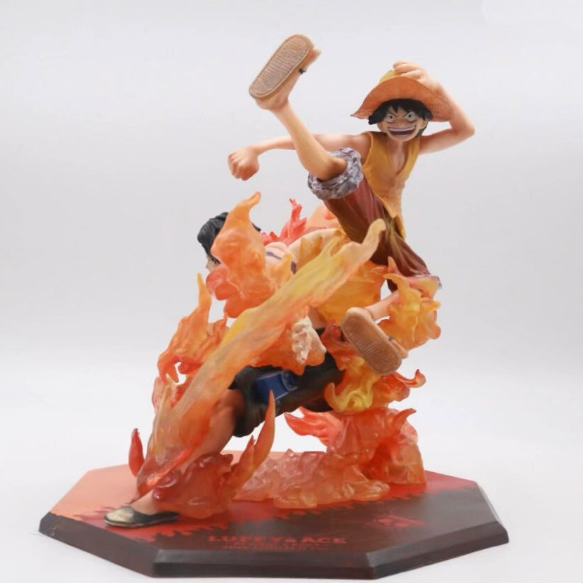 One Piece Monkey D Luffy Portgas D Ace fire effect collectible statue