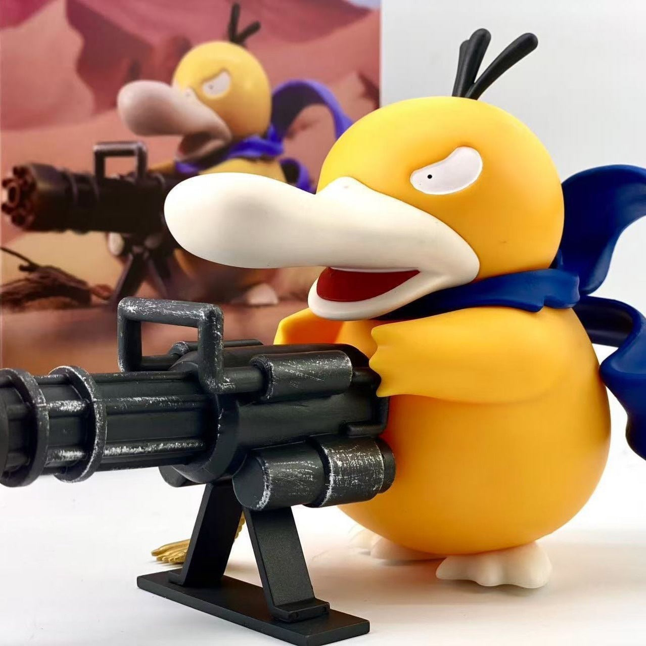 Pokemon Fan‑art psyduck machine gun pvc statue