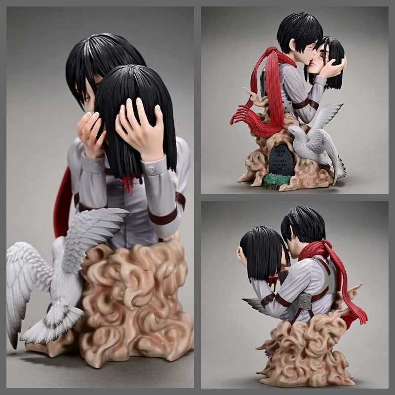 Attack on Titan Mikasa kiss Eren grave statue