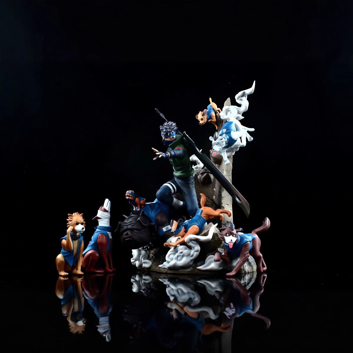 Naruto Kakashi Hatake with eight ninja dogs GK statue