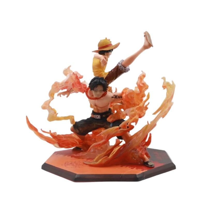 One Piece Monkey D Luffy Portgas D Ace fire effect collectible statue
