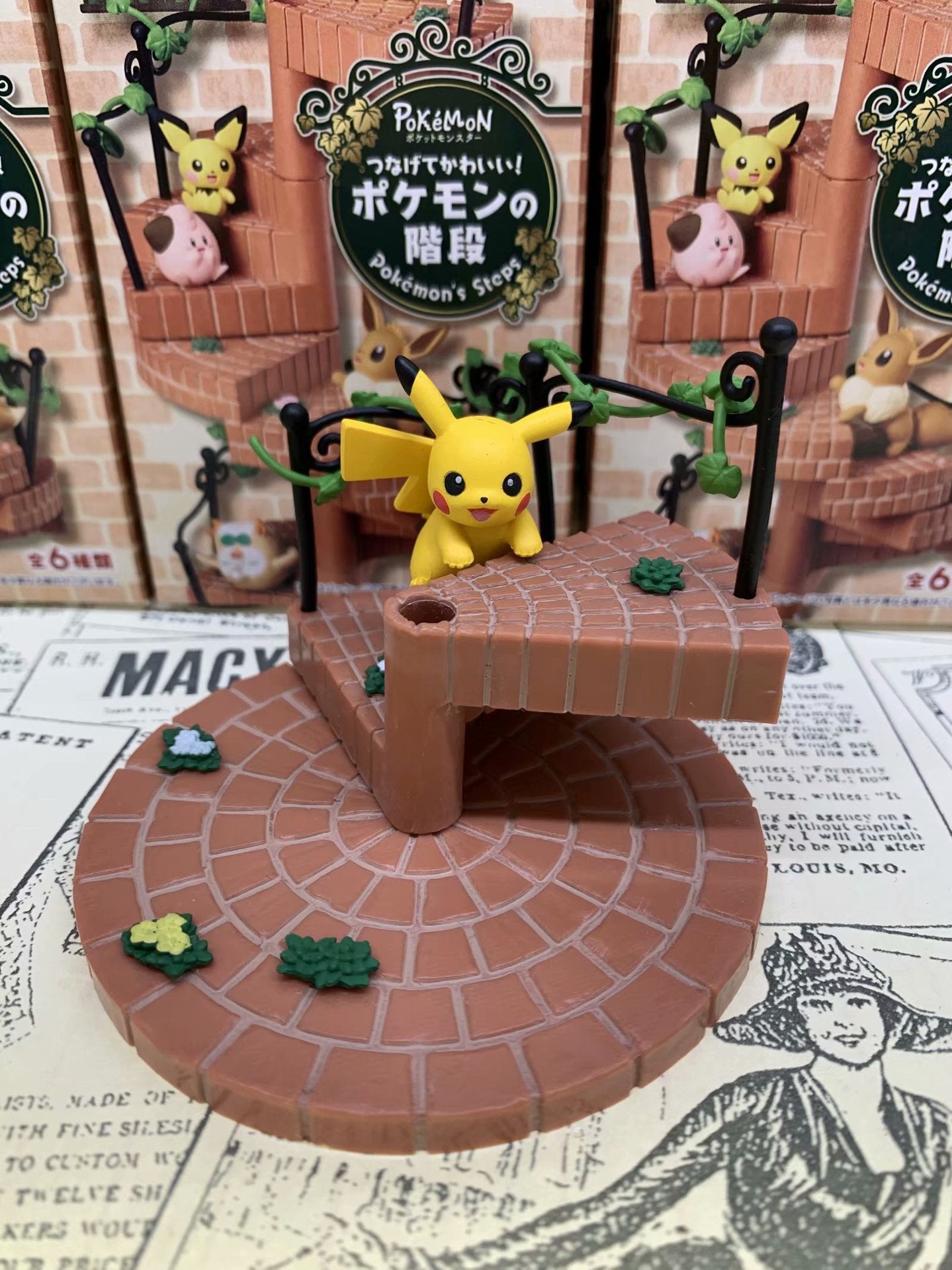 Pokemon Retro Spiral Brick Staircase Multi‑Character Diorama Statue