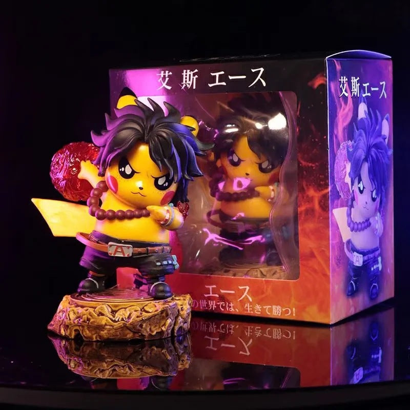 Pokemon × One Piece Crossover Pikachu Cos Luffy & Portgas D. Ace GK Statue Set