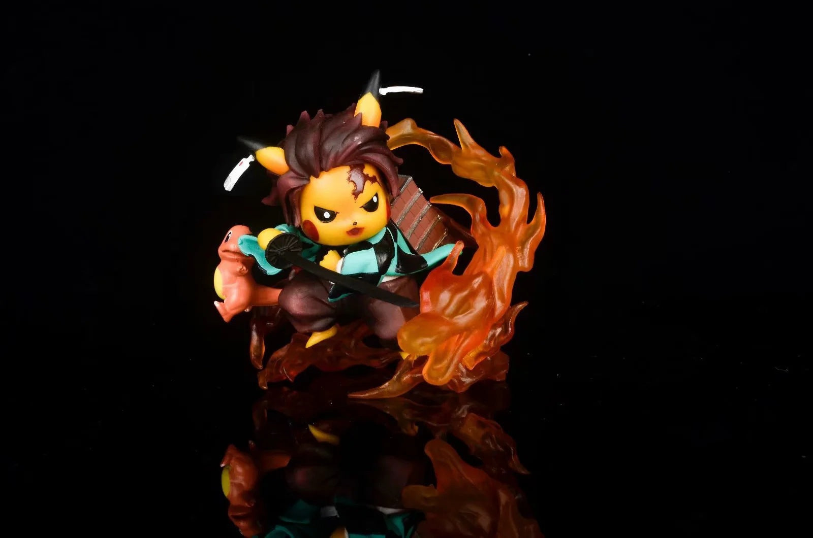 Pokemon × Demon Slayer Crossover Pikachu Cos Tanjiro & Nezuko GK Statue Set