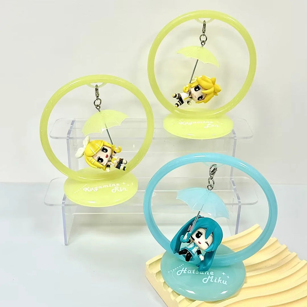 3pcs Hatsune Miku Kagamine Rin Len swing umbrella chibi figure set
